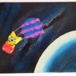 cat in balloon exploring outer space