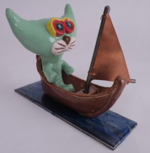 blue cat in sailboat