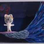 surfer cat riding the wave in space