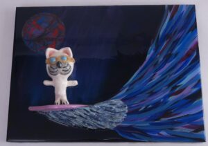 surfer cat riding the wave in space